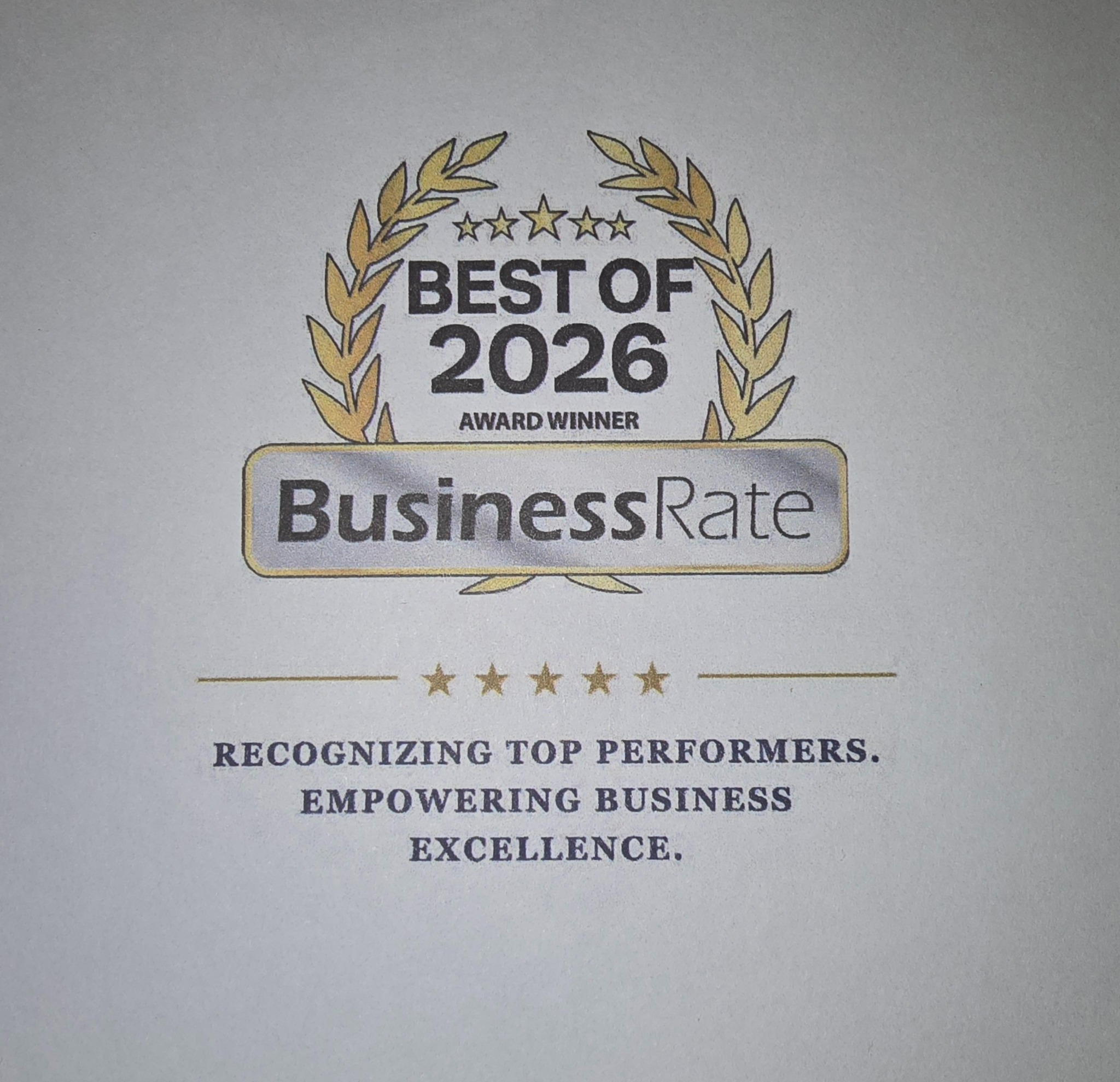 BusinessRate Best of 2026 Award Winner recognition